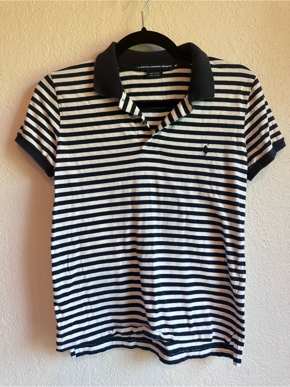 Women’s Striped Polo Shirt - navy & White